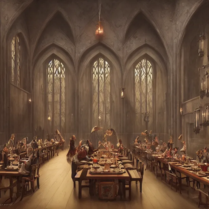 Image similar to interior view of hogwarts dining hall by tom bagshaw