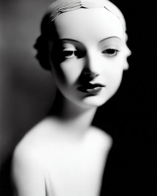 Image similar to black and white dreamy young beautiful female artificial intelligence, cinematic, rim light, bokeh, photo - realistic, elegant, high detail, 8 k, masterpiece, photo taken in 1 9 3 0 by cecil beaton