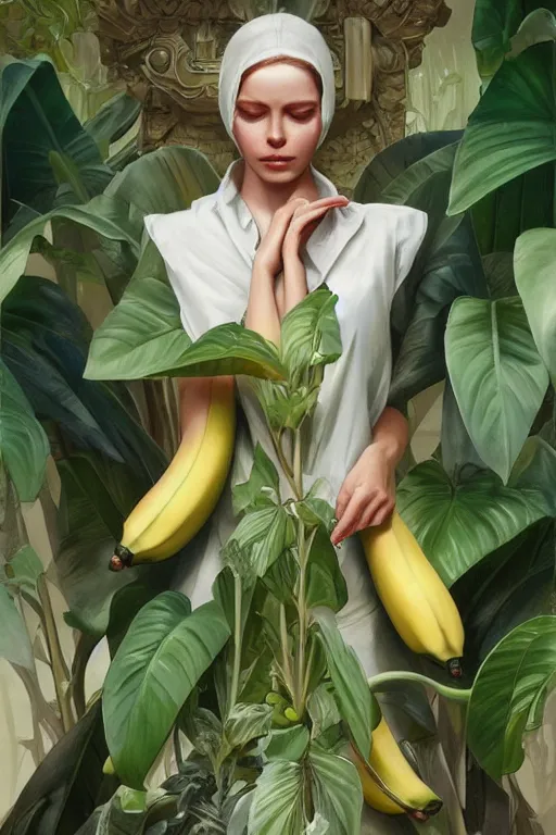 Image similar to ultra realistic illustration, banana plants, white background, elegant, highly detailed, digital painting, artstation, concept art, smooth, sharp focus, illustration, art by artgerm and greg rutkowski and alphonse mucha