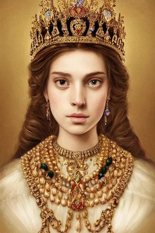 Image similar to beautiful very detailed portrait of a young princess with lots of jewelry in the face, full body, in the background there is a minimalistic palace, digital art , dramatic cinematic lighting rendered by octane, 8k, detailed, intricate, clean and textures, trending on artstation, treanding on deviantart, trending on cgsociety, pinterest, by Lauren Brevner + KEHINDE WILEY