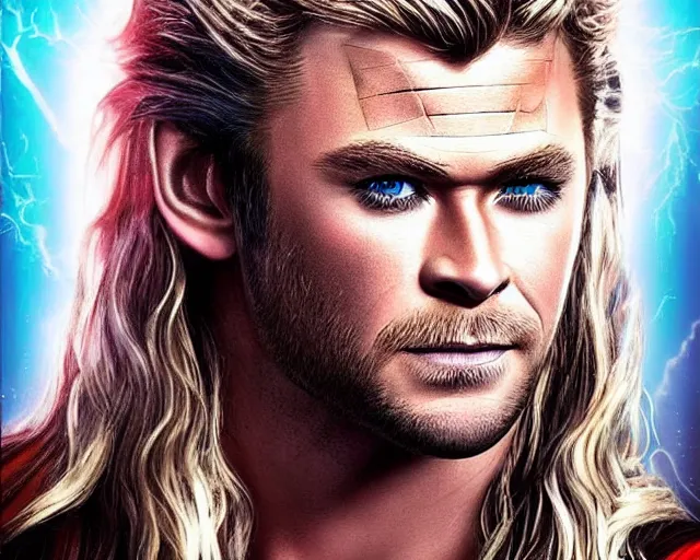 Image similar to chris hemsworth as thor with drag queen makeup, digital art, amazing detail