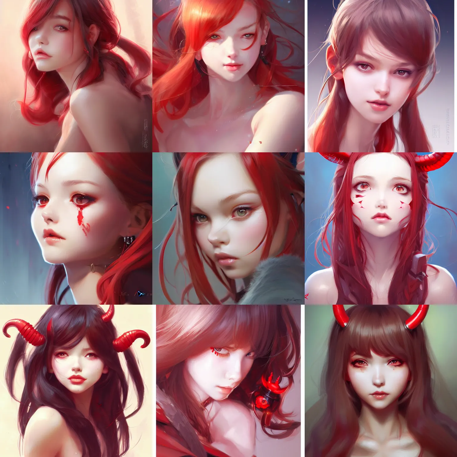 Prompt: illustration of a cute girl with small red horns and detailed strands of hair, by Stanley Artgerm Lau, WLOP, Rossdraws, James Jean, Andrei Riabovitchev, Marc Simonetti, krenz cushart, Sakimichan, trending on artstation