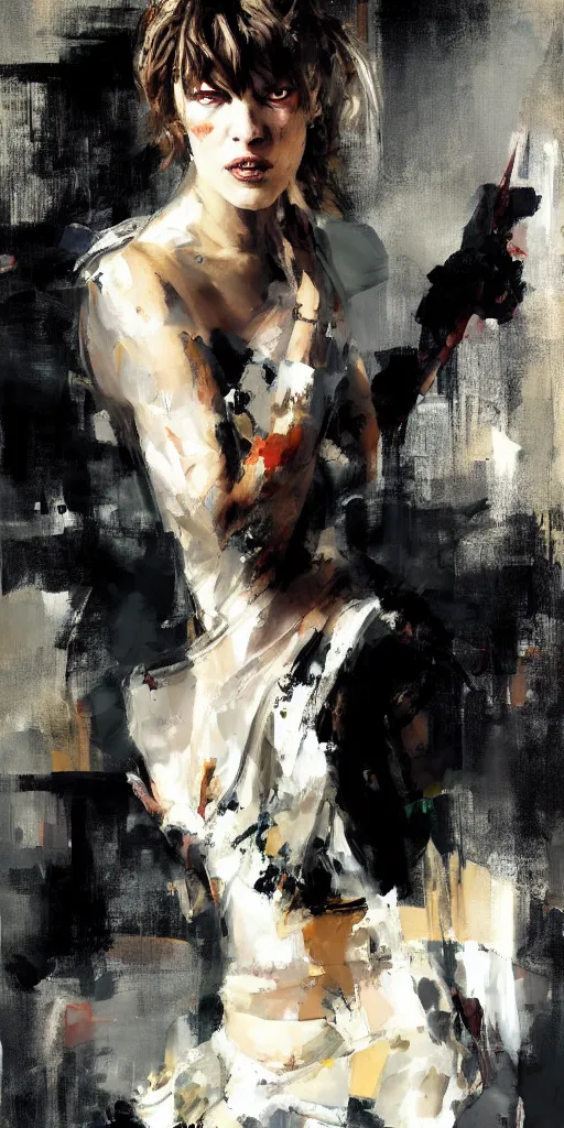 Image similar to A painting of Milla Jovovich, by Jeremy Mann