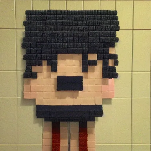 Image similar to steve from minecraft made with trimmings of newspapers