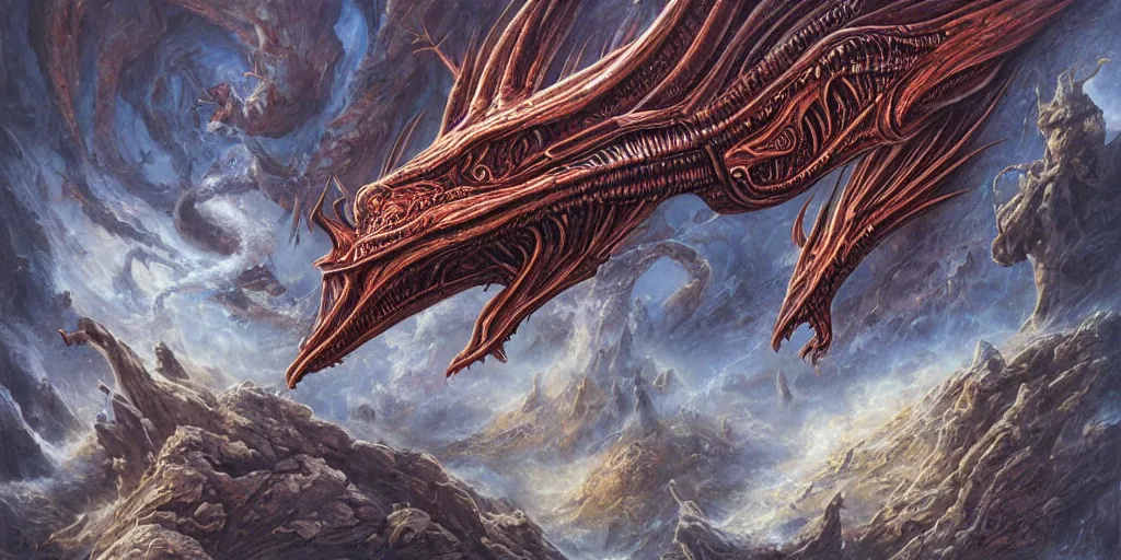 Image similar to alien space dragon by dan seagrave art