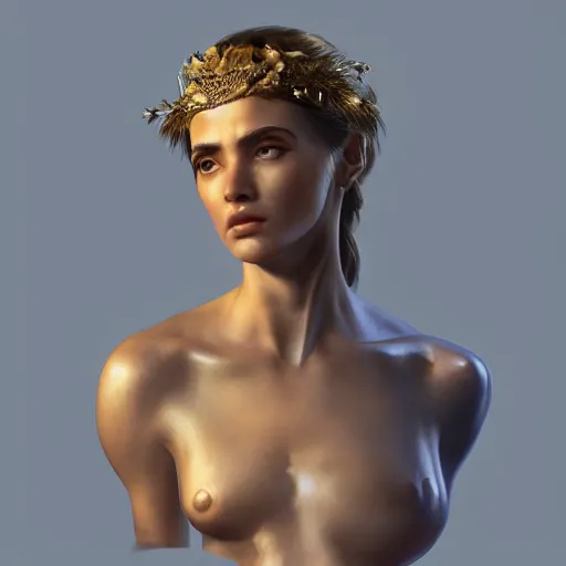 Image similar to The birth of a very beautiful Athena from ctnter the Head of God Zeus, olymp, Greece, style by Zac Retz, photorealistic, ultra realistic