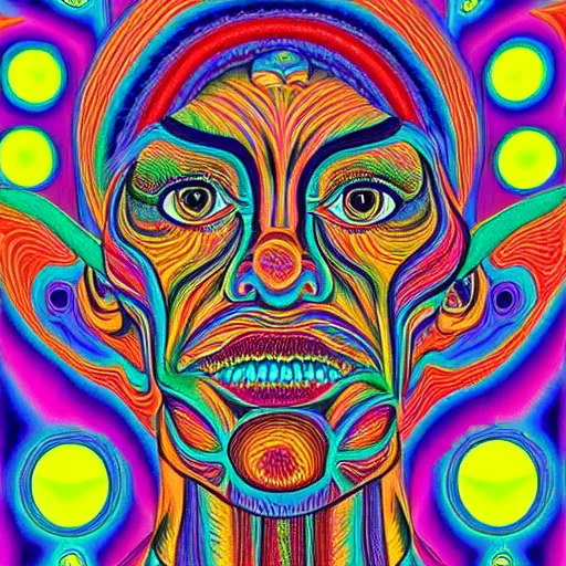 Prompt: a mule in the style of alex grey, highly detailed, psychedelic, colorful, 8 k