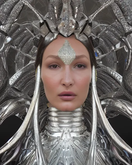 Image similar to a highly detailed metahuman 4 k close up render of an alien goddess bella hadid as alien in iris van herpen dress schiaparelli in diamonds crystals swarovski and jewelry iridescent in style of alphonse mucha gustav klimt trending on artstation made in unreal engine 4