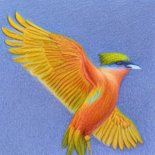 Image similar to a color pencil drawing of a bird by natalia rojas, pastel color, wingspan, high quality, artstation, 4 k