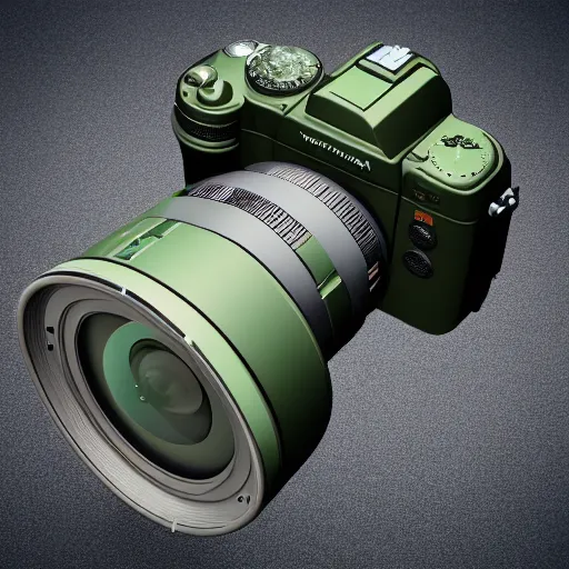 Image similar to a yoda mirrorless camera, 3 d render