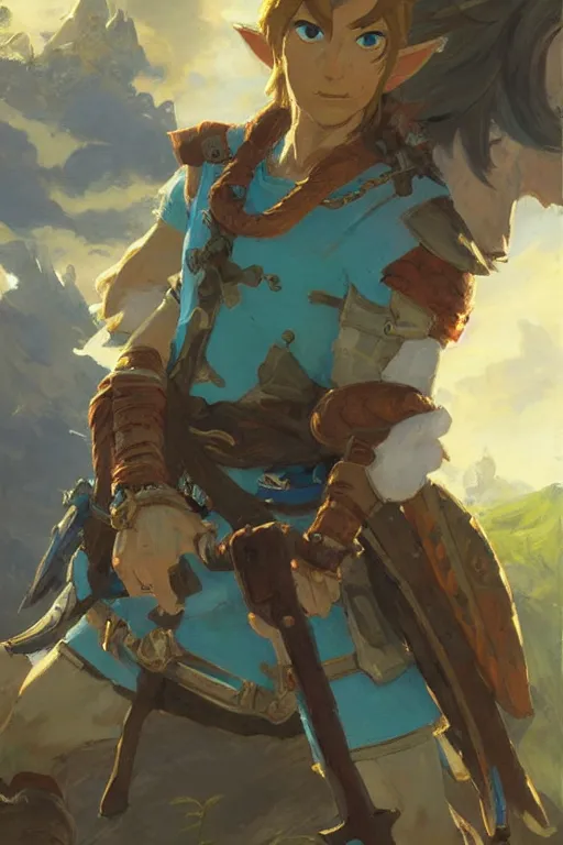 Prompt: a portrait of link from breath of the wild, by gaston bussiere, by mandy jurgens and bayard wu and greg rutkowski, cinematic lightning