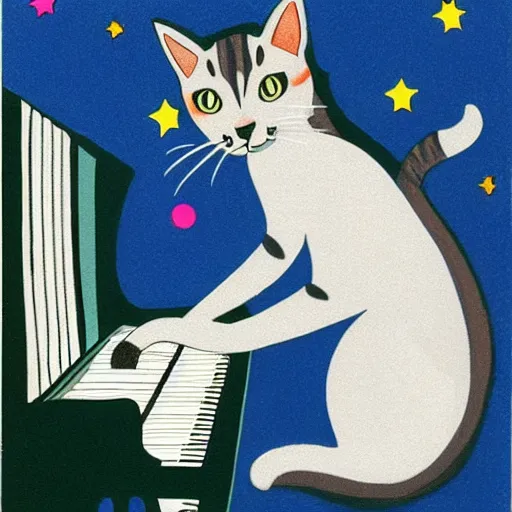 Prompt: a cat playing a piano in space