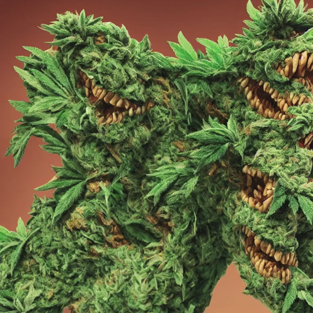 Prompt: a hyperrealistic Cannabis Monster