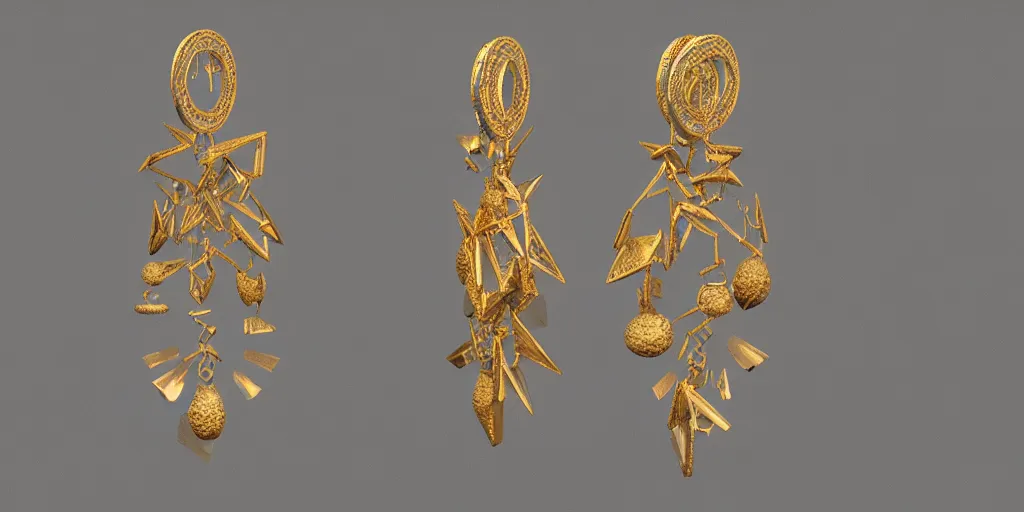 Image similar to magical earring design, jewelry design, wood, gold, crystals, nordic, material, product design, trending on artstation, cgsociety, photo realistic, design by ziva cph and isabel lennse, 8 k, unreal engine, c 4 d