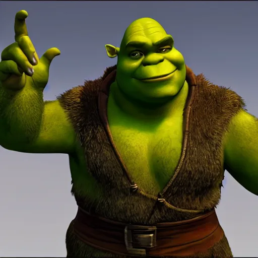 Image similar to Shrek as a FF8 JRPG villain octane render unreal engine 1998 4D Ray Tracing lighting award winning photography