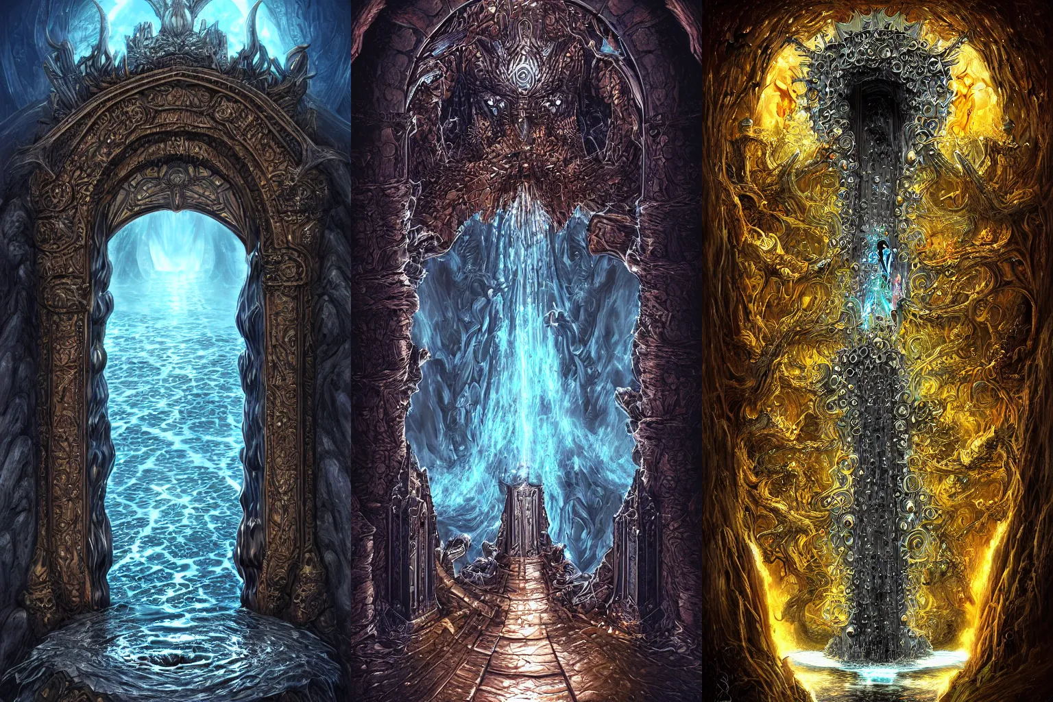 Prompt: the gate to the eternal kingdom of ferrofluid, fantasy, digital art, hd, detailed.