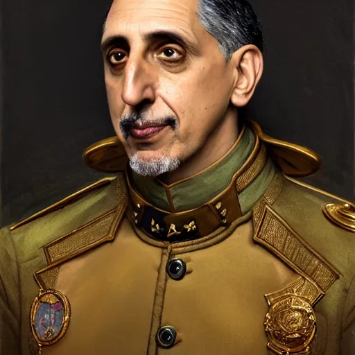 Prompt: full portrait of john turturro as colonel wednesday bologna, fantasy, d & d, intricate, detailed, by by alphonse mucha, adolfo hohenstein, alice russell glenny, stanley artgerm lau, greg rutkowski, detailed, trending on artstation, trending on artstation, smooth