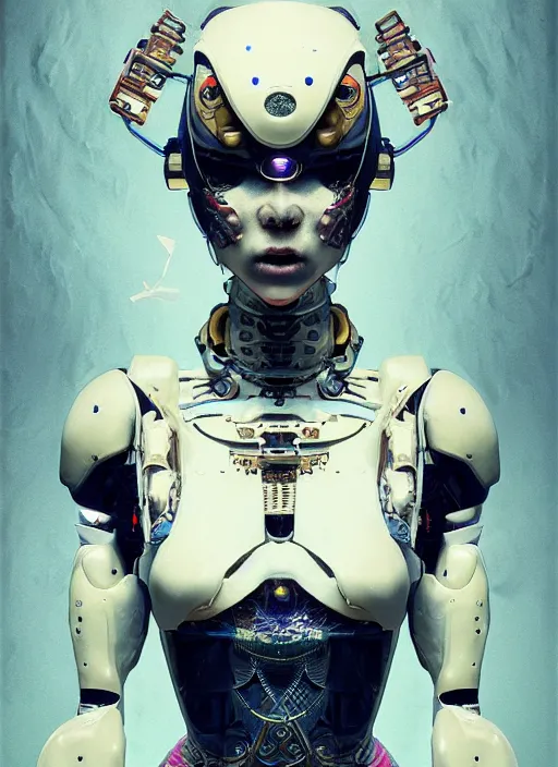 Image similar to portrait of a futuristic geisha cyborg, in the style of ghost in the shell, kintsugi, modern fine art, fractal, intricate, elegant, highly detailed, digital photography, subsurface scattering, by jheronimus bosch and greg rutkowski,