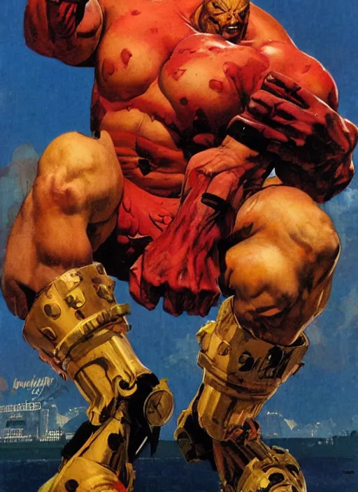 Image similar to full body and head portrait of marvel mutant juggernaut, dynamic action, painted by norman rockwell and phil hale and greg staples and tom lovell and frank schoonover and jack kirby