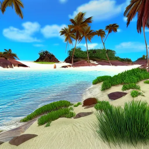 Image similar to very beautiful beach landscape, unreal engine