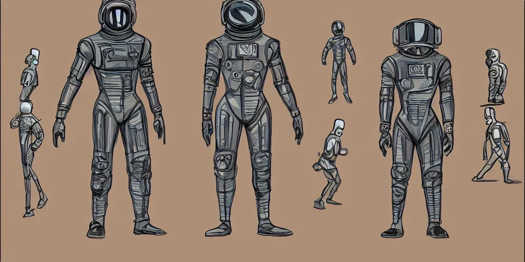 Image similar to male, fully body, elongated figure, science fiction space suit with a helmet, large shoulders, short torso, long thin legs, tiny feet, character sheet, funko, digital sketch, hyperdetailed, dieselpunk, stylized character design, concept design