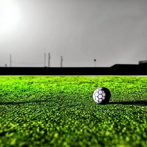 Image similar to a photography of a green football pitch on the moon