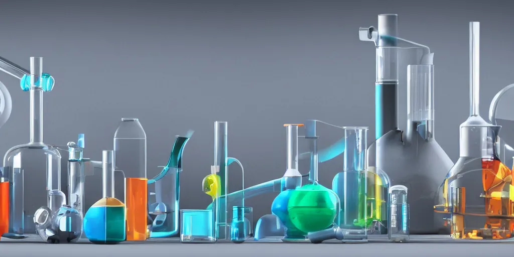 Prompt: instruments being used to mix chemicals, scientist, blender, 3d, apartment