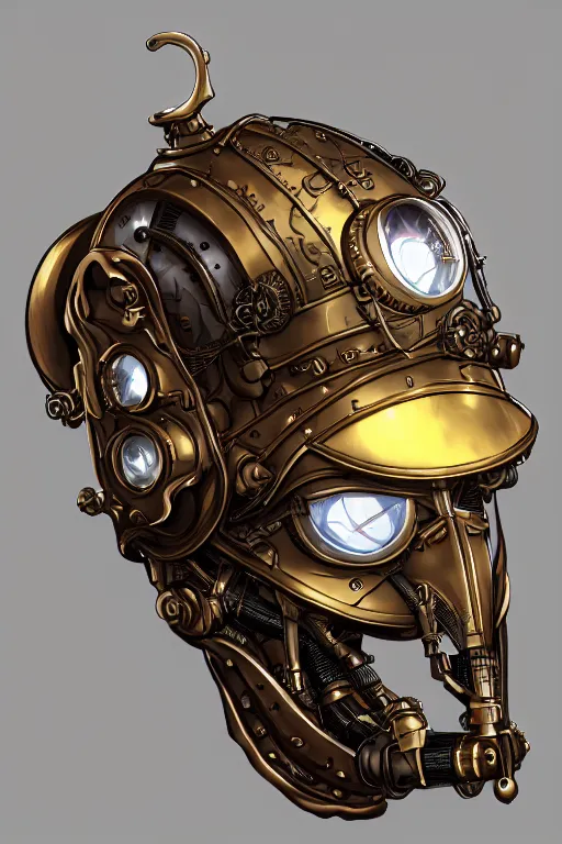 Image similar to steampunk helmet fantasy art mask robot ninja stylized digital illustration sharp focus, elegant intricate digital painting artstation concept art global illumination ray tracing advanced technology chaykin howard and campionpascale and cooke darwyn and davis jack