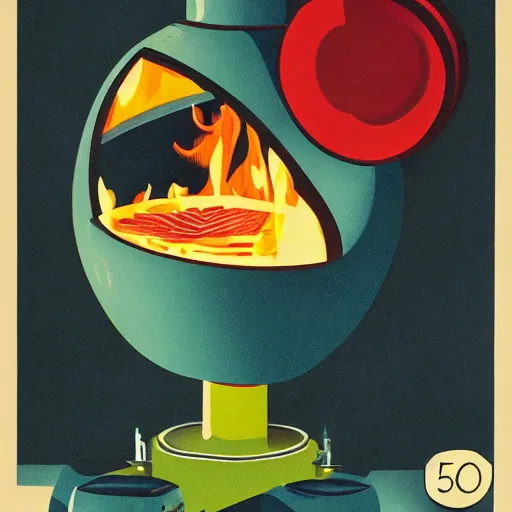 Image similar to 5 0 s illustration for a nuclear powered stove, painterly