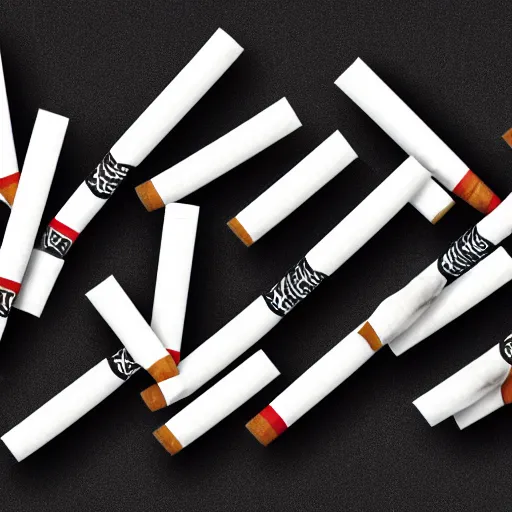 Prompt: 7 cigarettes, dark background, realistic