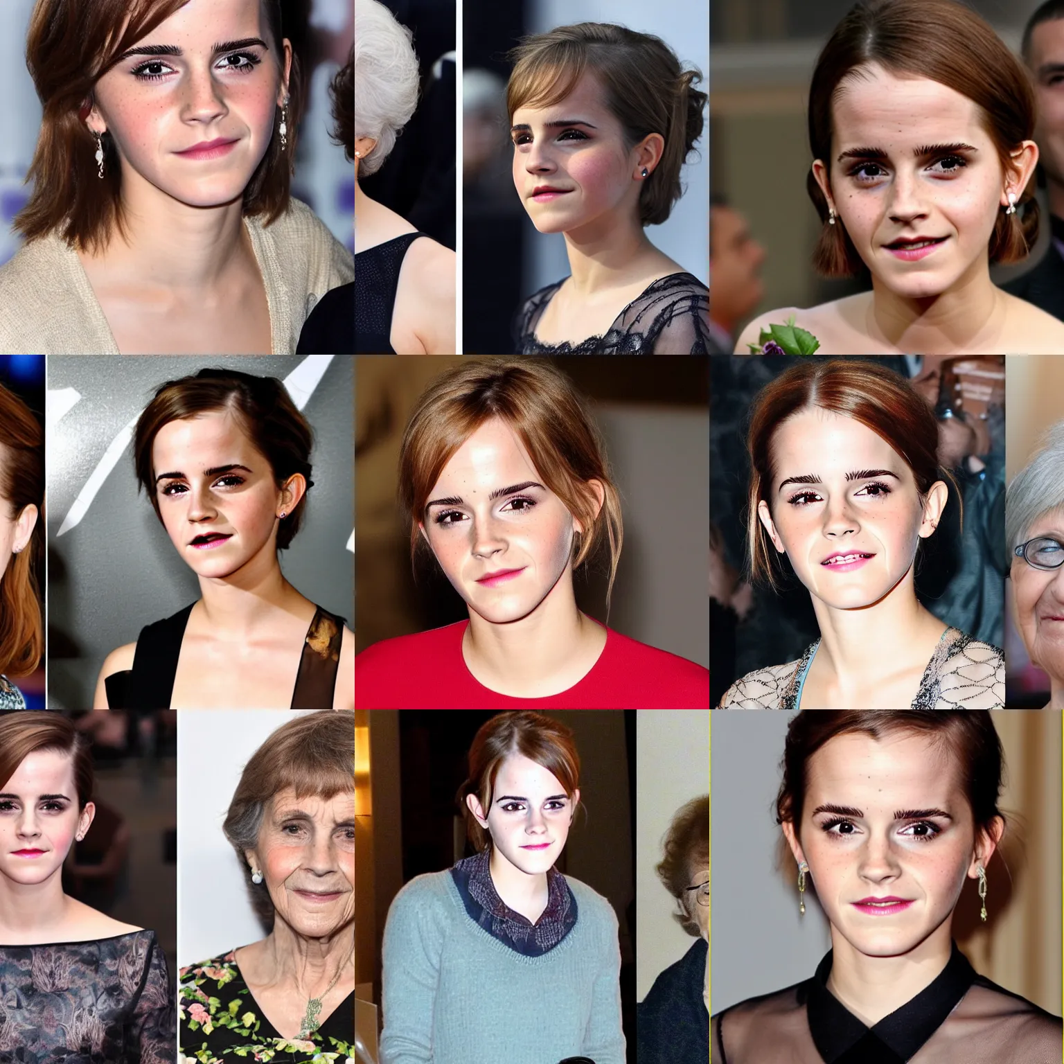 Prompt: Emma Watson elderly face of 60 year old woman grandma elderly woman