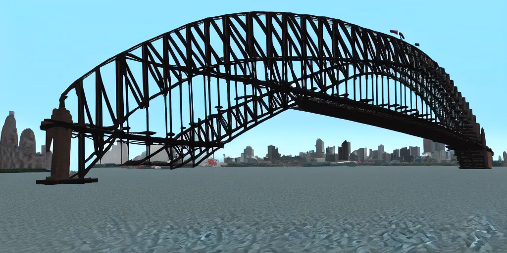 Image similar to Sydney Harbour Bridge made in Minecraft