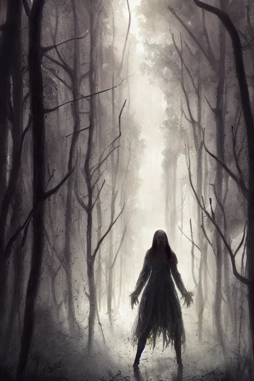 Prompt: a young woman covered in cobwebs, dramatic lighting, cinematic, dark forest, greg rutkowski