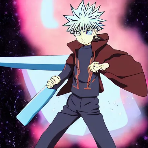 Image similar to Killua from Hunter x Hunter, style of Arcane, FLCL, The legend of Korra, detailed, digital , menacing look