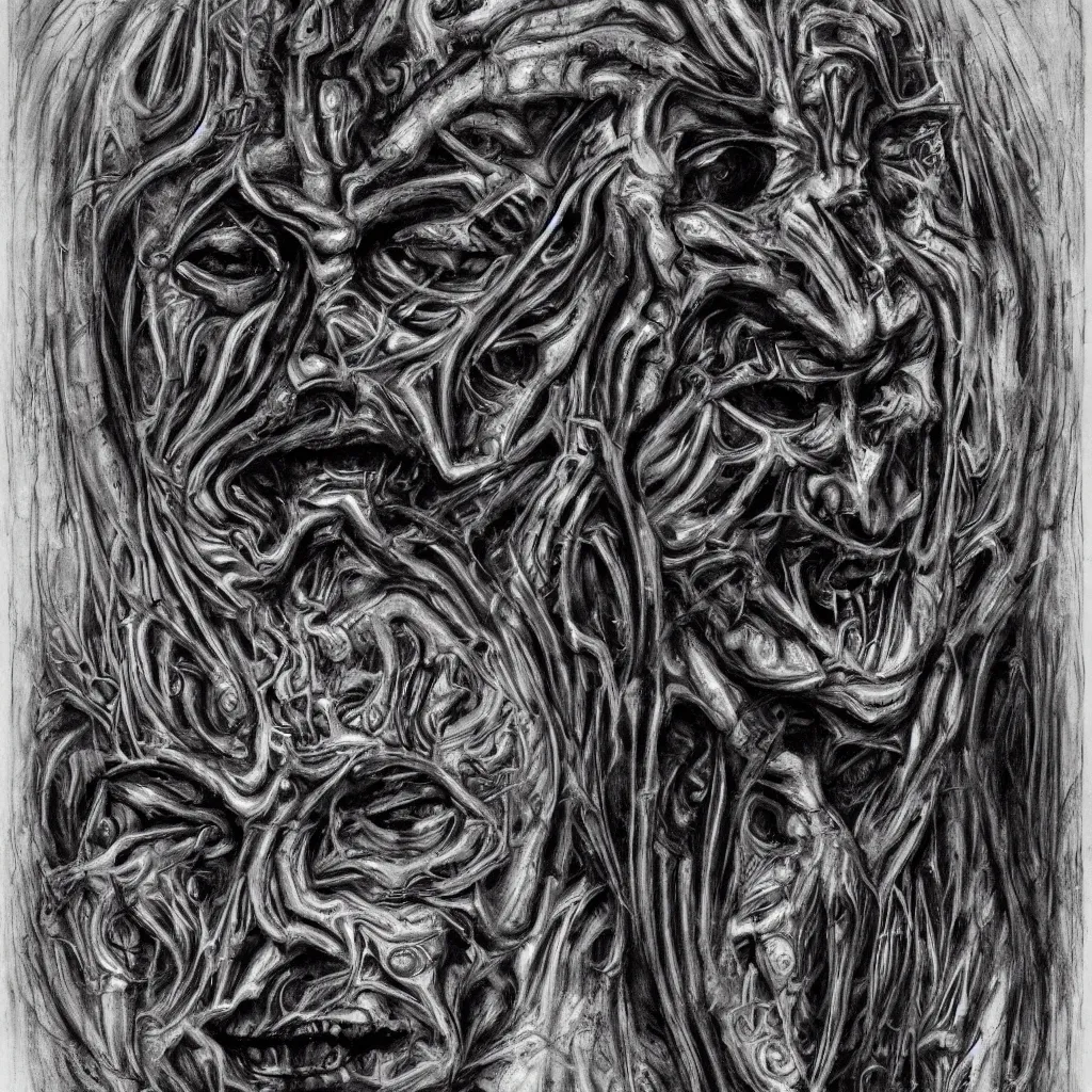 Prompt: subconscious psyche portrait by giger