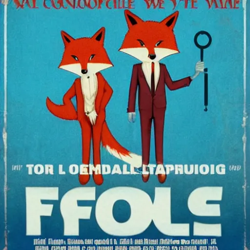 Image similar to realistic movie poster, featuring in anthropomorphic blue male foxes dressed cool, promotional movie poster print