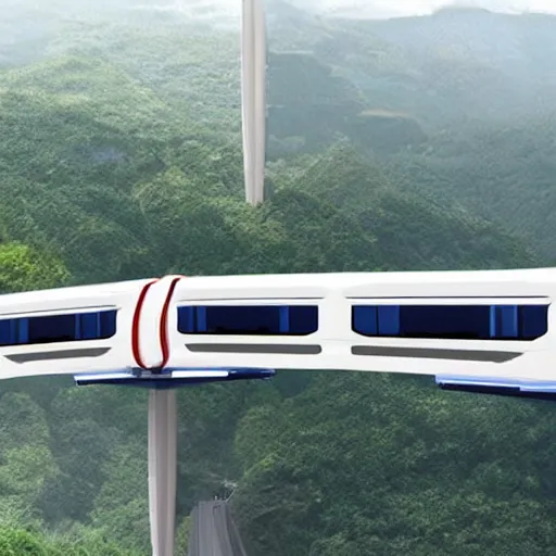 Prompt: futuristic designs for a monorail with helicopter blades. design. utopia. future. eco friendly