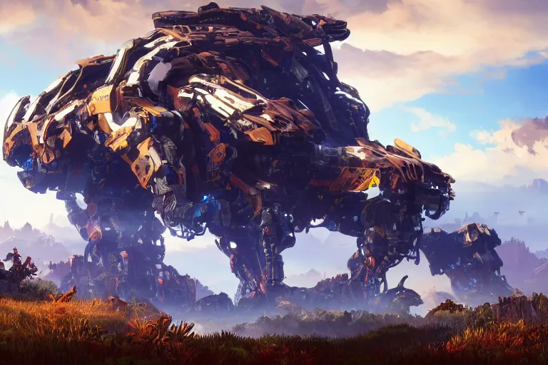 Image similar to slitherfang machine mecha animal beast robot of horizon forbidden west horizon zero dawn bioluminiscence global illumination ray tracing hdr fanart arstation by sung choi and eric pfeiffer and gabriel garza and casper konefal