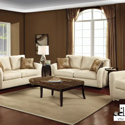 Image similar to creme colored living room set, furniture magazine, promotional photo