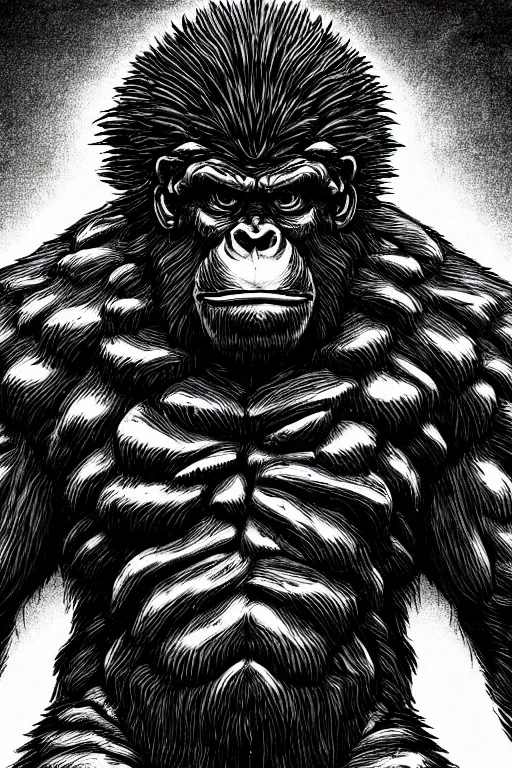 Prompt: pineapple ape humanoid figure monster, symmetrical, highly detailed, digital art, sharp focus, trending on art station, kentaro miura manga art style