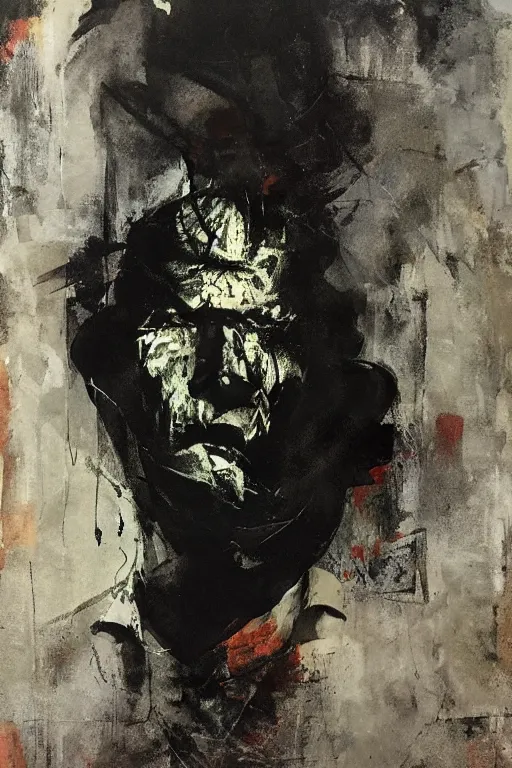 Image similar to menacing portrait of medici emerging from the dark void, figure in the darkness, painted by John Singer Sargant, Adrian Ghenie, Francis Bacon,