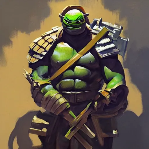 Image similar to greg manchess portrait painting of armored donatello of tmnt as overwatch character, medium shot, asymmetrical, profile picture, organic painting, sunny day, matte painting, bold shapes, hard edges, street art, trending on artstation, by huang guangjian and gil elvgren and sachin teng