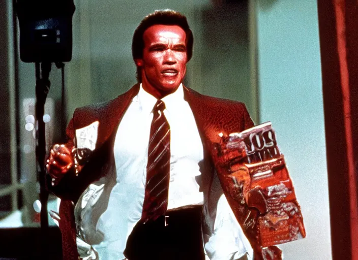 Image similar to arnold schwarzenegger in a still from the movie Scanners (1981)