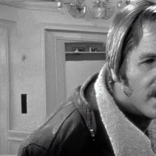 Prompt: Krzysztof Krawczyk in a still from a Polish black and white comedy movie The Cruise (1970), wide shot, 4k
