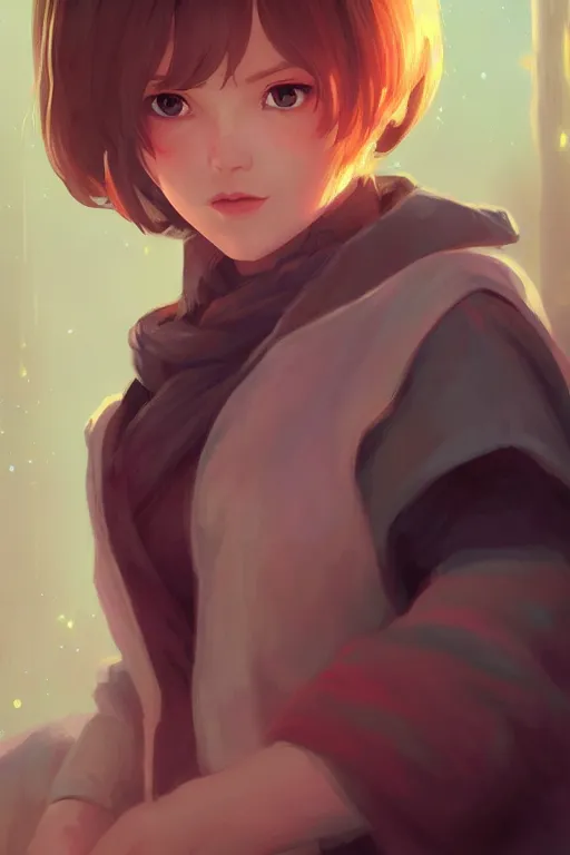 Prompt: a portrait of a cute female jedi, star wars setting, vivid colors, soft lighting, atmospheric, cinematic, moody, in the style of ilya kuvshinov and range murata, krenz cushart, oil on canvas, 8 k