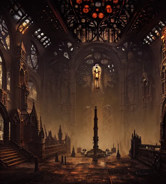 Image similar to steam necropolis, memento mori, gothic, neo - gothic, art nouveau, hyperdetailed copper patina medieval icon, stefan morrell, philippe druillet, ralph mcquarrie, concept art, steampunk, unreal engine, detailed intricate environment, octane render, moody atmospherics, volumetric lighting, ultrasharp, ominous, otherworldly