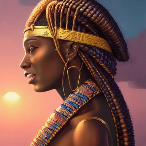 Prompt: highly detailed portrait of an african egyptian goddess, stephen bliss, unreal engine, fantasy art by greg rutkowski, loish, rhads, ferdinand knab, makoto shinkai and lois van baarle, ilya kuvshinov, rossdraws, tom bagshaw, global illumination, radiant light, detailed and intricate environment