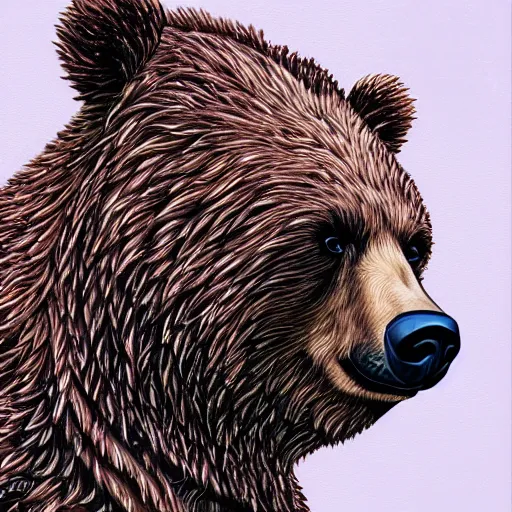 Prompt: a candid portrait of a bear wearing a paisley shirt, highly detailed, portrait painting, fairytale, fantasy, illustration by scott gustafson and art station