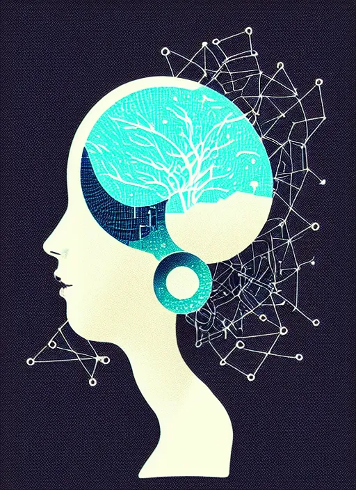 Prompt: minimalist logo icon for a wandering mind perceptual decoupling, inked outline, one person, brain filter pixelated, retro psychology, victo ngai, kilian eng, lois van baarle