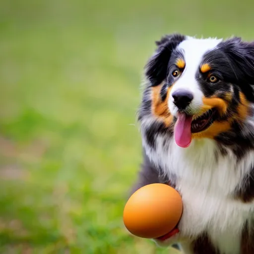 Image similar to photo of an Australian Shepherd balancing an egg on their head, award winning photography